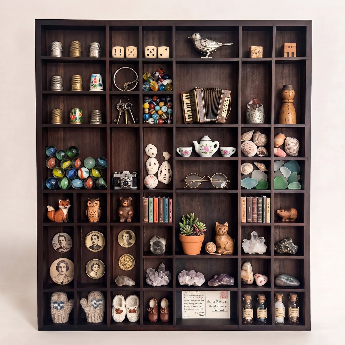 The Wondershelf filled with small figures and treasures